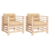vidaXL Cadeiras de jardim c/ almofadões 2 pcs madeira de pinho maciça