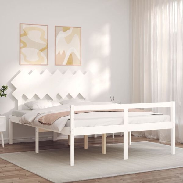 vidaXL Cama para idosos com cabeceira 140x190 cm madeira maci&ccedil;a branco