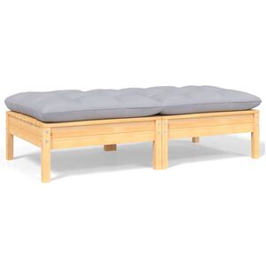 vidaXL Sof&aacute; de jardim 2 lugares com almofad&otilde;es cinzentos pinho maci&ccedil;o