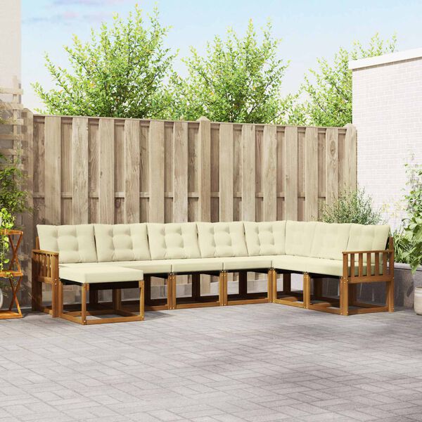 vidaXL Conjunto de Sof&aacute;s para Exterior 8 pcs Natural e Creme