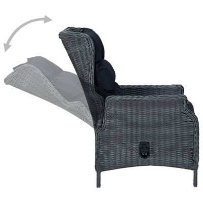 vidaXL Cadeira jardim reclinável c/ almofadões vime PE cinzento-escuro
