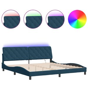 vidaXL Estrutura de cama com LED sem colch&atilde;o 200x200 cm veludo azul