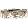 vidaXL 11 pcs conj. jantar jardim c/ almofad&otilde;es vime PE bege misturado