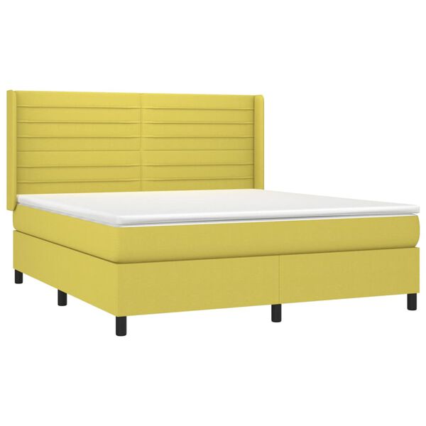 vidaXL Cama box spring c/ colch&atilde;o e LED 180x200 cm tecido verde