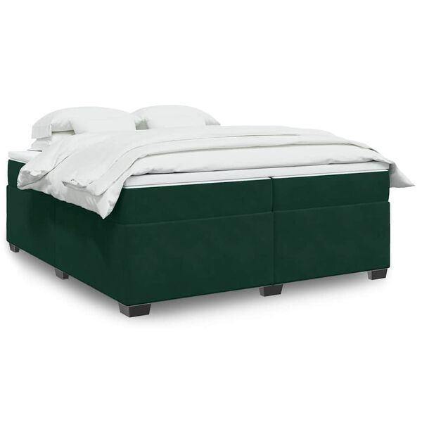 vidaXL Cama com molas/colch&atilde;o 200x200 cm veludo verde-escuro