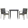 vidaXL 3 pcs conj. jantar p/ jardim c/ almofad&otilde;es vime PE preto/cinza