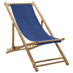 vidaXL Espregui&ccedil;adeira de bambu e lona azul-marinho