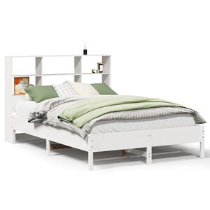 vidaXL Cama com estante sem colch&atilde;o 140x190 cm pinho maci&ccedil;o branco
