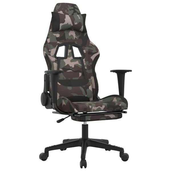 vidaxL Cadeira de gaming com apoio de p&eacute;s tecido camuflagem e preto
