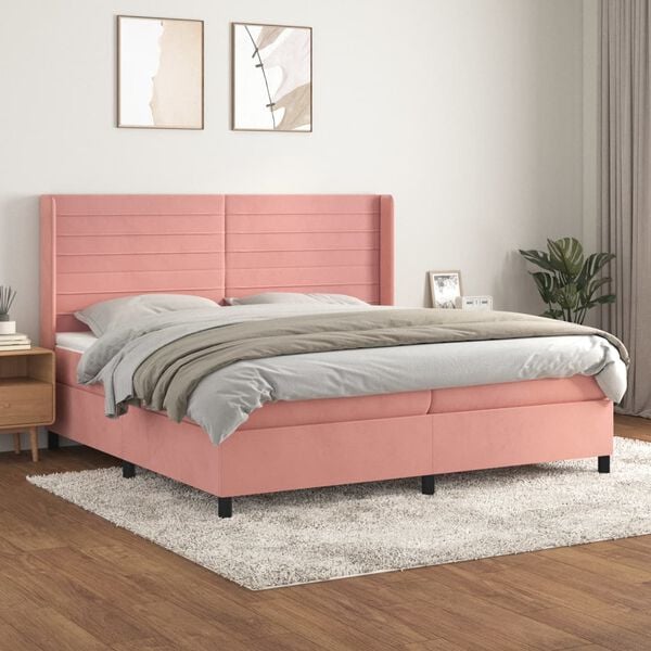vidaXL Cama com molas/colch&atilde;o 200x200 cm veludo rosa