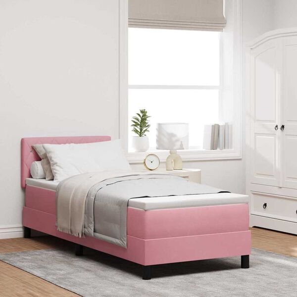 vidaXL Cama Box com colch&atilde;o com cabeceira Rosa 80 x 200 cm Veludo