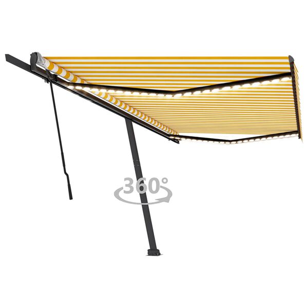 vidaXL Toldo retrátil manual com LED 500x350 cm amarelo e branco