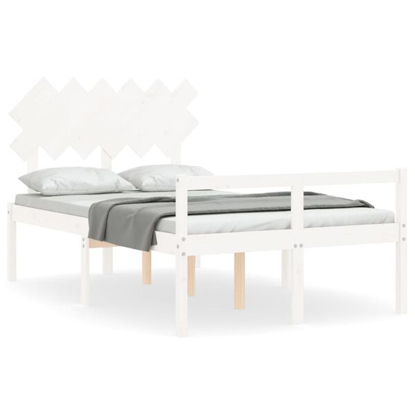 vidaXL Cama de casal para idosos c/ cabeceira madeira maci&ccedil;a branco