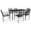 vidaXL 7 pcs conjunto de jantar p/ jardim corda de algod&atilde;o e a&ccedil;o preto