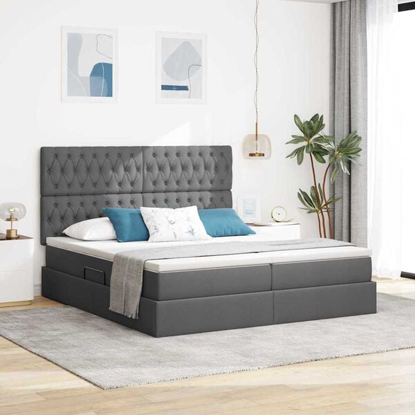 vidaXL Cama com Armazenamento com colch&atilde;o Cinza Escuro 180 x 200 cm