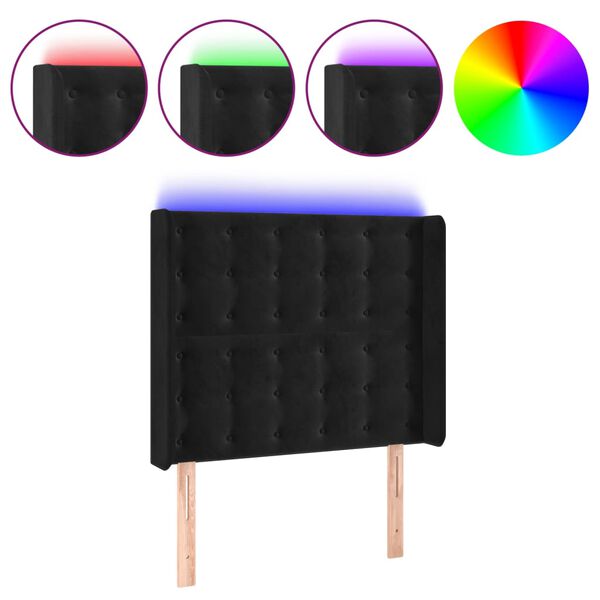 vidaXL Cabeceira de cama c/ luzes LED veludo 103x16x118/128 cm preto