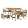 vidaXL 9 pcs conjunto de jantar p/ jardim com almofad&otilde;es vime PE bege