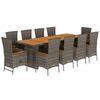 vidaXL 11 pcs conjunto jantar p/ jardim c/ almofad&otilde;es vime PE cinzento