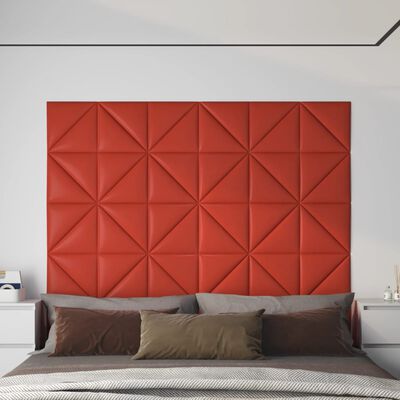 vidaXL Painel parede 12 pcs 30x30 cm couro artificial 0,54 m² vermelho