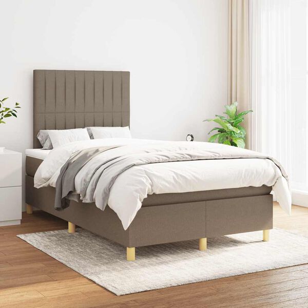 vidaXL Cama boxspring c/ colch&atilde;o 120x190cm tecido castanho-acinzentado
