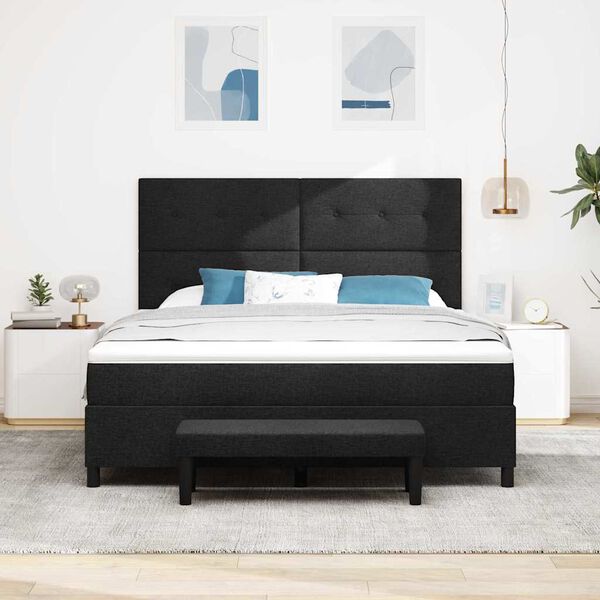 vidaXL Cama Box com colch&atilde;o com cabeceira Preto 180 x 200 cm tecido