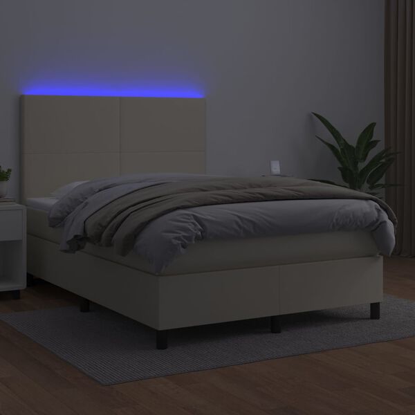 vidaXL Cama box spring c/ colch&atilde;o/LED 140x200cm couro artificial creme