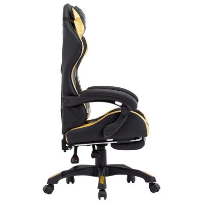 vidaXL Cadeira estilo corrida c/ apoio pés couro artif. dourado/preto