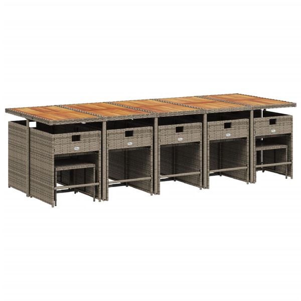 vidaXL 15 pcs conjunto jantar p/ jardim c/ almofad&otilde;es vime PE cinzento