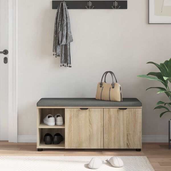 vidaXL Banco de Hall com almofada Carvalho Sonoma 100 x 38 x 46 cm