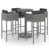 vidaXL 5 pcs conjunto de bar p/ jardim c/ almofad&otilde;es vime PE cinzento