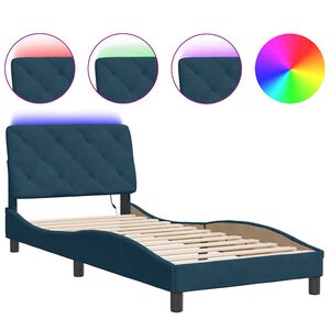 vidaXL Estrutura de cama com LED sem colch&atilde;o 90x200 cm veludo azul