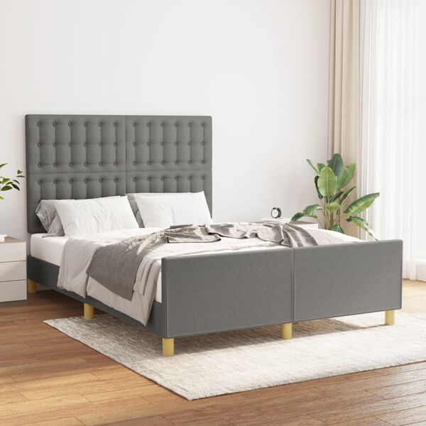vidaXL Estrutura de cama sem colch&atilde;o 140x190 cm tecido cinzento-escuro