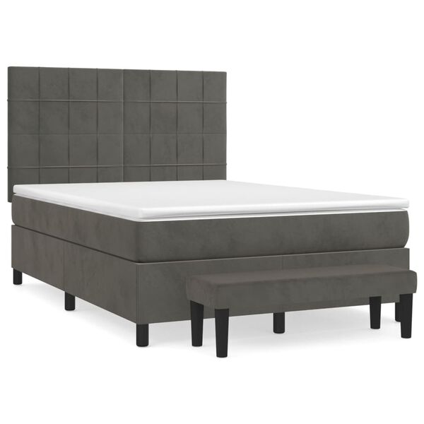 vidaXL Cama com molas/colch&atilde;o 140x190 cm veludo cinzento-escuro