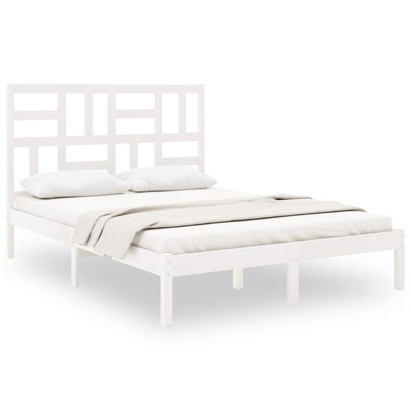 vidaXL Estrutura de cama 140x200 cm madeira maci&ccedil;a branco
