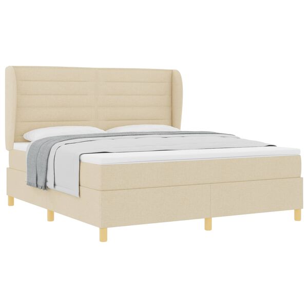 vidaXL Cama Box com colch&atilde;o com cabeceira Creme 200 x 180 cm tecido