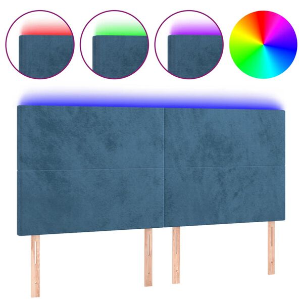vidaXL Cabeceira cama c/ luzes LED veludo 180x5x118/128cm azul-escuro