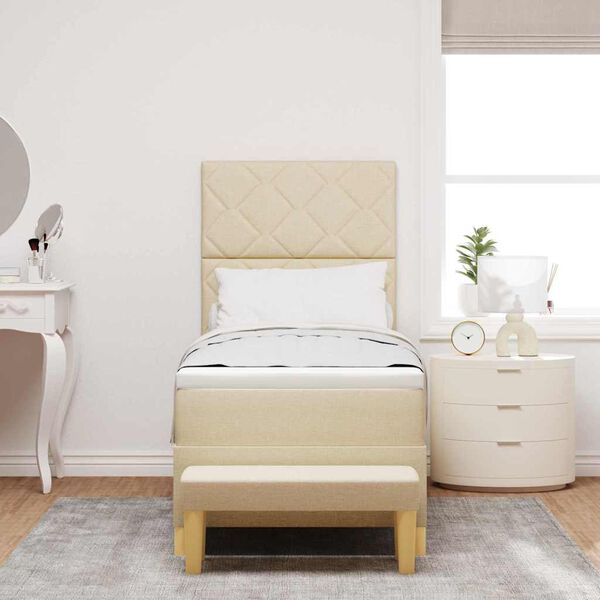 vidaXL Cama Box com colch&atilde;o com cabeceira Creme 80 x 200 cm tecido
