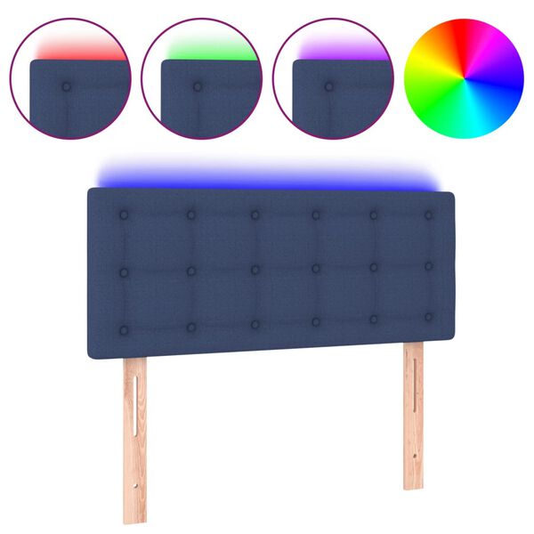 vidaXL Cabeceira de cama c/ luzes LED tecido 90x5x78/88 cm azul