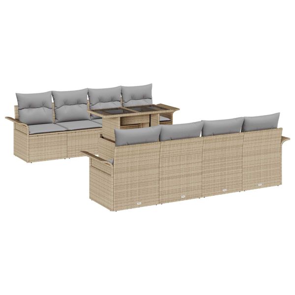 vidaXL Conjunto de Sof&aacute; de Jardim 9 pcs Bege Rattan Sint&eacute;tico