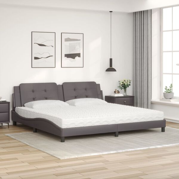 vidaXL Cama com colch&atilde;o Zadar 200x200 cm couro artificial cinzento