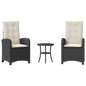 vidaXL 3 pcs conjunto de bistr&ocirc; com almofad&otilde;es vime PE preto
