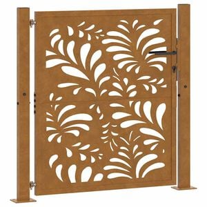 vidaXL Port&atilde;o de jardim 100x100 cm em a&ccedil;o resistente &agrave;s intemp&eacute;ries com design ondulado