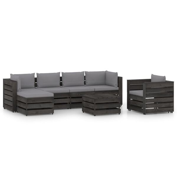 vidaXL 7 pcs conj. lounge jardim + almofad&otilde;es madeira impreg. cinzento