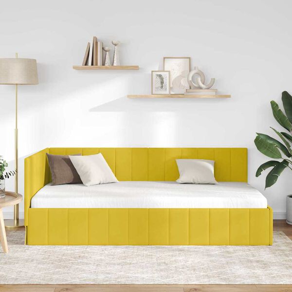 vidaXL Estrutura de Cama de Canto Amarelo 90 cm x 190 cm Veludo