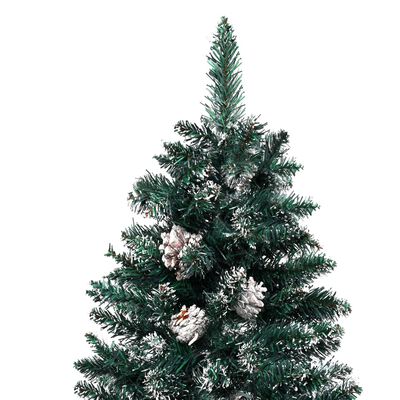 vidaXL Árvore de Natal fina madeira genuína e neve branca 180 cm verde