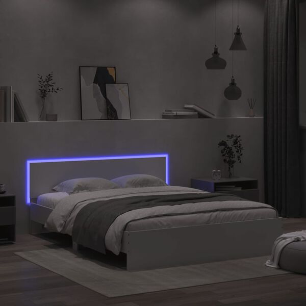 vidaXL Estrutura de cama com cabeceira e luzes LED 160x200 cm branco