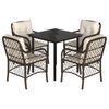 vidaXL 5 pcs conjunto jantar p/ jardim c/ almofad&otilde;es vime PE castanho