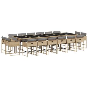 vidaXL 11 pcs conj. jantar jardim c/ almofad&otilde;es vime PE bege misturado
