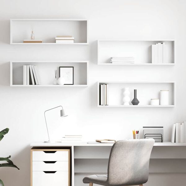 vidaXL Estantes parede c&uacute;bicas 4pcs deriv. madeira 80x15x26,5cm branco