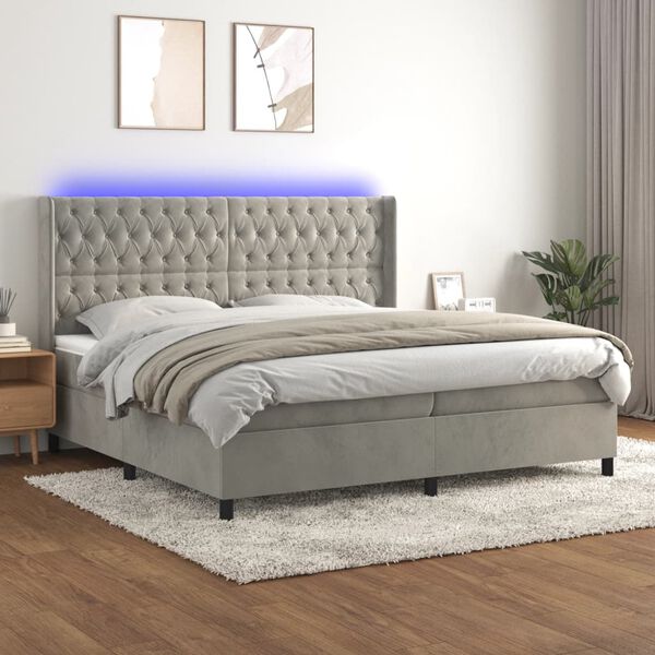vidaXL Cama box spring c/ colch&atilde;o/LED 200x200 cm veludo cinzento-claro